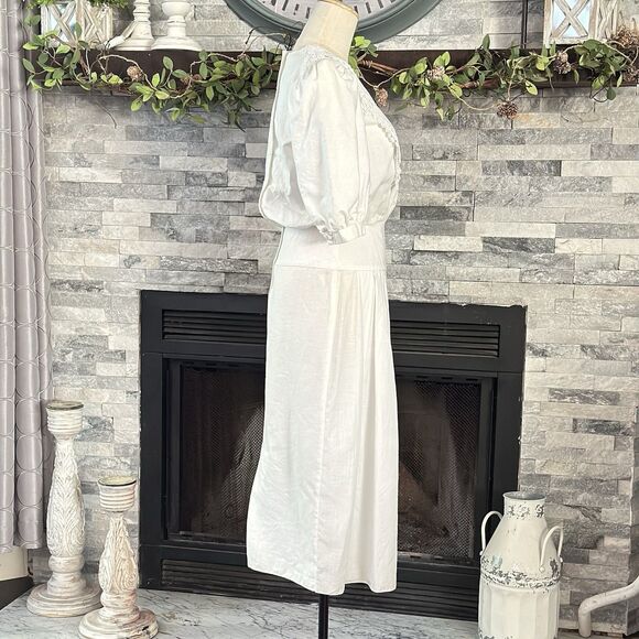 VTG Gunne Sax Dress Small White Midi Puff Sleeve Lace Cottagecore Prairie 1980s - Picture 5 of 16